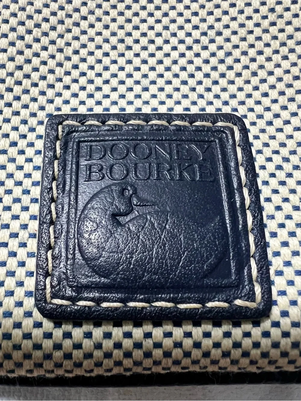 Dooney & Bourke Navy and Cream Canvas Wristlet with Leather Trim